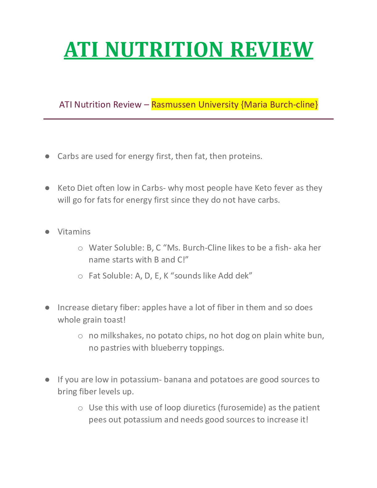 Preview image for ATI Nutrition Review –   Rasmussen